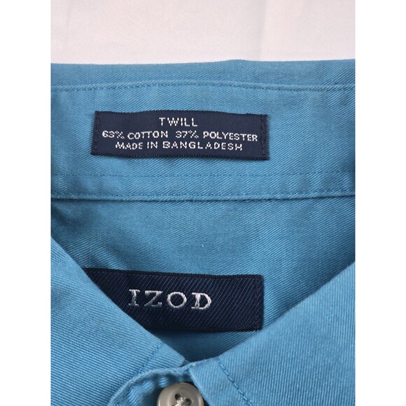 Izod Men's Large 17 34/35 Teal Regular Fit Long‎ Sleeve Button Up Shirt - Picture 4 of 9